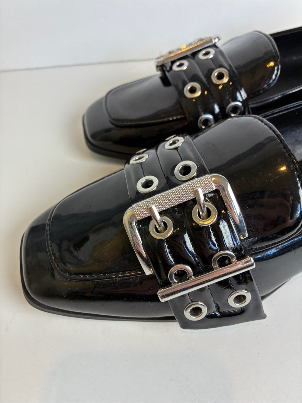 Mix No. 6 Piercie Black Patent Leather Loafer Shoes Metallic Grommet Buckle 7.5 - Picture 8 of 14